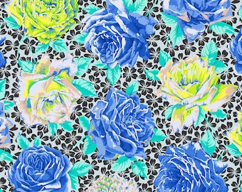 Kaffe Fassett Collective Feb 2026 Rose Bloom - Blue, Philip Jacobs, Free Spirit Fabrics, sold by half yard, PWPJ077.BLUE