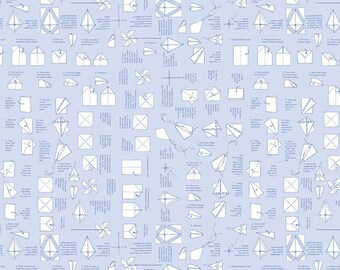 On the Wind Folded Paper Sky by Jill Finley for Riley Blake Designs, folded paper airplane design, 1/2 Yd cuts, 100% cotton, C11854-SKY