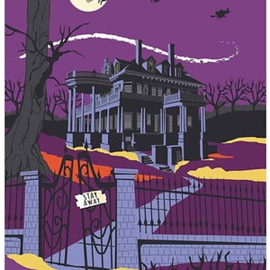 Haunted House Mansion Halloween panel by Carta Bella Paper Co. for Riley Blake Designs P7137-PURPLE 24" x 44"