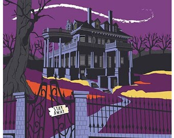 Haunted House Mansion Halloween panel by Carta Bella Paper Co. for Riley Blake Designs P7137-PURPLE 24" x 44"