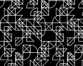 Dear Diary by Libs Elliott- Pony Boy Geometric in Black - Andover- Century Prints - CS-24-black - 1/2 Yd cuts, 100% cotton