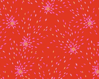 Memories Unfold Scarlet Red Dandelion by Stephanie Organes for Andover Fabrics, A-1431-R, sold by the half yard