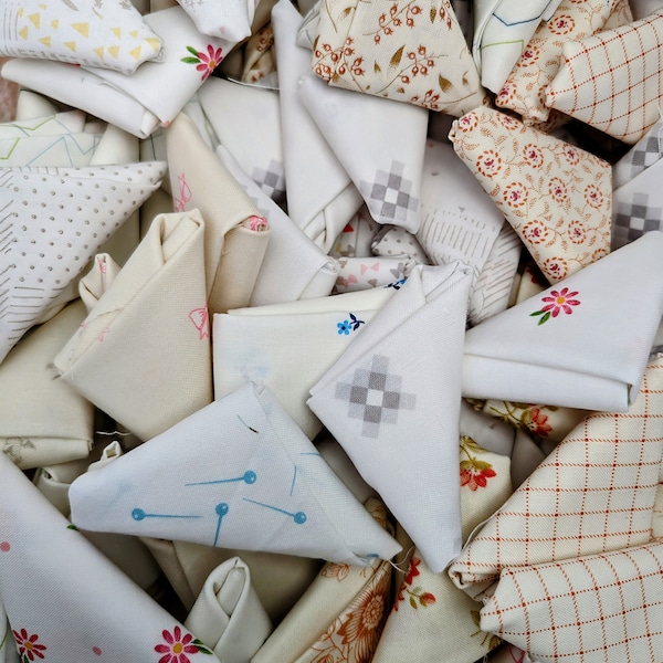 Low Volume  Fabric Scraps, a half dozen or a Bakers Dozen , stash builder, neutral background fabric, 9x10, 10x10, 9x11, fat 16ths, fat 16's