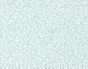 Abide Light Blue 18794 14, By Brenda Riddle Designs for Moda, sold by the Half Yard, 100% Cotton, Hearts and Leaves Blenders