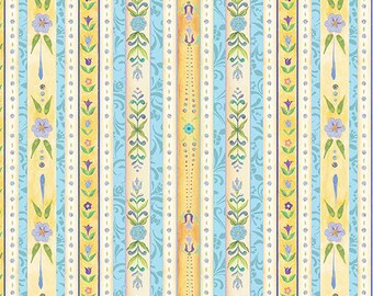 Country Stripe Turquoise Blue and Yellow By Jim Shore from the White Woodland collection Benartex Fabrics - Sold by the 1/2 Yard