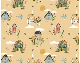 Cottage Garden Yellow from Cottage Charm By Poppie Cotton - CH24742 - 1/2 Yd cuts, Fabric 100% Cotton 43/44" Wide