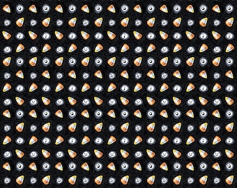 Candy Corn Ghouls - Black || Moonlit Mischief from Mary Engelbreit of Free Spirit Fabrics, PWMY045.BLACK, sold by the half yard, Candy corn