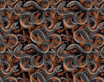 Sneaky Snakes - Black from Costumes & Cobwebs by Club Hauer, Rachel Hauer, PWRH123.BLACK, Sold by Half Yard, Halloween Snakes