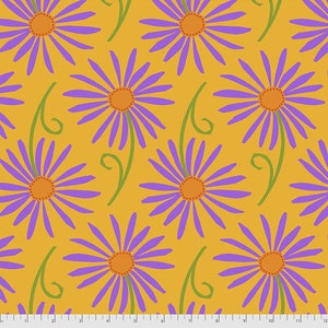 Small Dancing Daisies - Gold by Jane Sassaman for Free Spirit Fabrics, Cotton quilting fabric, 100% Quilters Cotton PWJS129.Gold