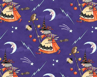 Witchs Nightly Walk - Purple || Moonlit Mischief from Mary Engelbreit of Free Spirit Fabrics, PWMY052.PURPLE, sold by the half yard