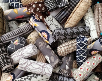 Gray Fabric Scraps, a half dozen or a Bakers Dozen  of 13 quilt fabrics, dark gray, light gray, taupe 9x10, 10x10, 9x11, fat 16ths