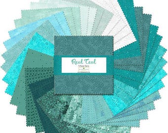 Real Teal - 5 Karat Gems - 5" Squares charm pack by Wilmington Fabrics - 42 prints in stacker
