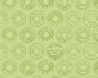 Best of She Who Sews Low Volume Spool Tops Green, Half Yard 100% quilters cotton by J. Wecker Frisch for Riley Blake Designs C11338-GREEN