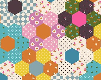 Catnap Turquoise RS4130 12 by Alexia Marcelle Abegg for RUBY STAR SOCIETY - sold by half yard, Flower Garden 30s, Retro Floral Vintage Hexie