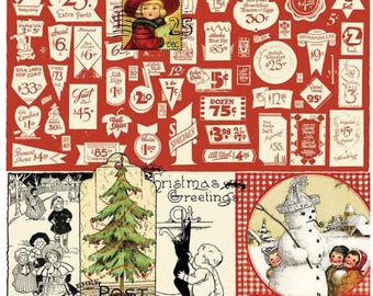 Classic Christmas Collage Parchment from Classic Christmas by J. Wecker Frisch for Riley Blake, sold by thr half yard CD16282-PARCHMENT