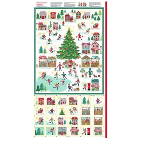 Ice Skater Advent Calendar Panel from Makower's Christmas, Sew It Yourself, 100% Cotton  TP2464-1 (approximately 22" x 44")