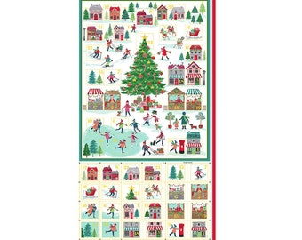 Ice Skater Advent Calendar Panel from Makower's Christmas, Sew It Yourself, 100% Cotton  TP2464-1 (approximately 22" x 44")