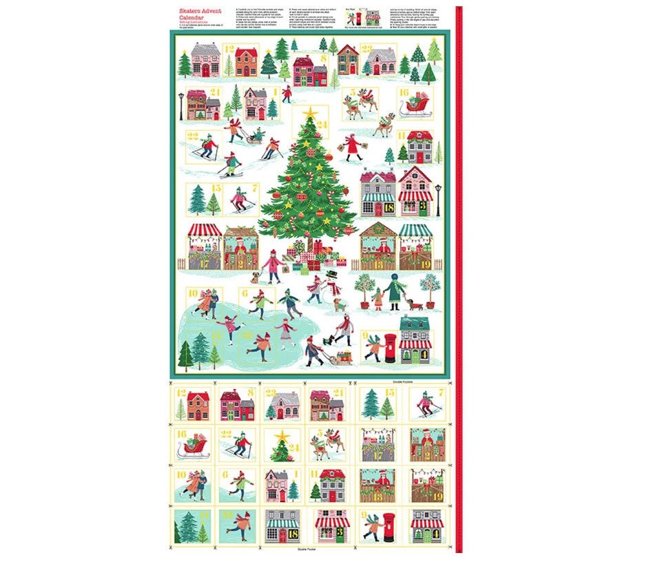 Ice Skater Advent Calendar Panel From Makower's Christmas, Sew It Yourself,  100% Cotton TP2464-1 approximately 22 X 44 - Etsy