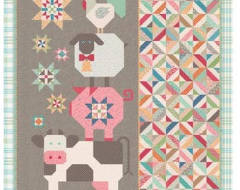 Farmyard Friends Quilt Pattern by Lori Holt, Bee in My Bonnet, finished 68 1/2" x 81 1/2", INSTRUCTIONS Only - Pieced - Fat Quarter Friendly