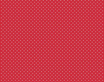 White Swiss Dot on Red background, a blender fabric from Riley Blake Designs,  sold by the Half Yard