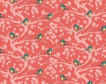 Porch Swing Birds and Branches Coral by Ashley Collett Design for Riley Blake Designs, sold by the 1/2 yd. - C14051-CORAL
