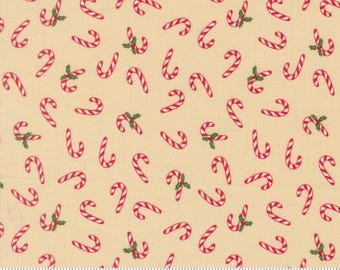 Holiday Cheer Natural 20975 11 Designed by Stacy Iest Hsu for Moda Fabrics -sold by half yard, Candy Cane Novelty