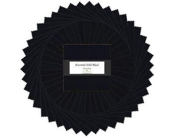 Essential Solid Black 5" Squares charm pack by Wilmington Fabrics - 42 prints in stacker, 502 15 502
