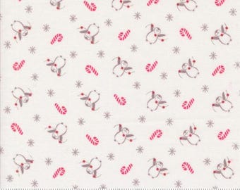 Very Sweet Christmas Snow 3062 11 by Bunny Hill Designs for Moda Fabrics -sold by the half yard, Candy Canes. Penguins