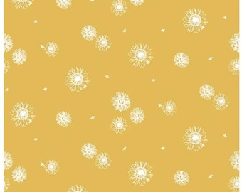 Honey Bees and Flowers Please Sunflowers Tonal Gold by Tara Reed, Sold in 1/2 yard increments, Riley Blake Designs, C15134 Gold