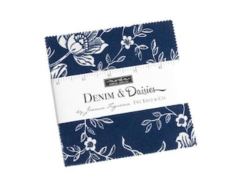 Denim & Daisies Charm Pack 35380PP Moda Precuts, 42 5-inch Squares Charm Pack, Fig Tree Co