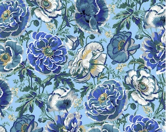 Philip Jacobs Dorothy Blue Kaffe Fassett Collective Fabric 2021, PWPJ109-BLUE , 100% Cotton, sold by 1/2 yard
