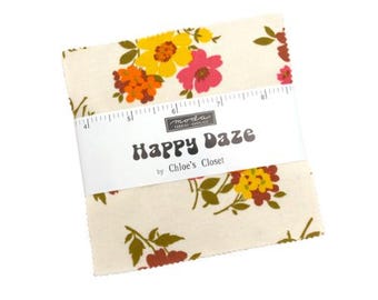 Happy Daze Charm Pack 33840PP by Chloe's Closet, Moda Fabrics, Moda Precuts, 42 5-inch Squares Charm Pack