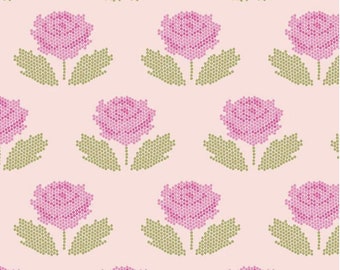 NEW DAWN - Blush Stitch Rose Floral quilters cotton by the half yard - Citrus & Mint Designs for Riley Blake Fabrics, C9852-Blush