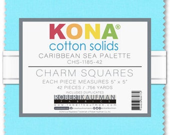 Caribbean Sea Colorstory 5" Charm pack by Kona Cotton - Robert Kaufman - bundle includes 42 pieces CHS-1185-42