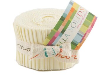 Bella Solids Snow Junior Jelly Roll® 9900JJR 11 by Moda, 2 1/2" by width of fabric - 20 strips, off white color