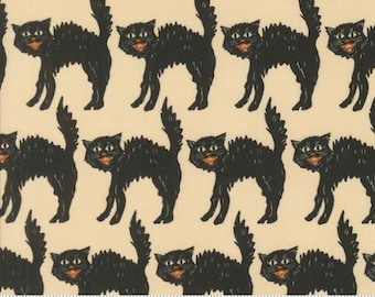 Home Sweet Haunt Bone 20915 11 by Stacy Iest Hsu for Moda Fabrics -sold by the half yard, Little Black Cat Novelty Black Cat