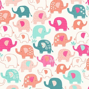 In the Jungle by Makower, color - pink, pattern - Elephants, 100% Cotton Quilting Fabric, sold by the 1/2 yard, TP-2602-P