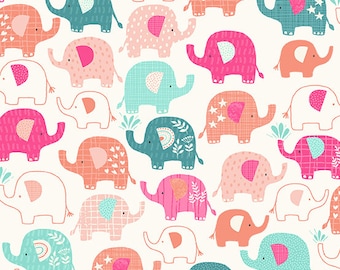 In the Jungle by Makower, color - pink, pattern - Elephants, 100% Cotton Quilting Fabric, sold by the 1/2 yard, TP-2602-P