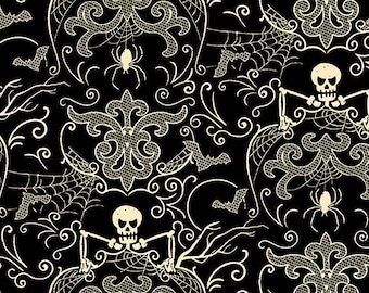 Midnight Haunt Spooky Damask Halloween fabric in Haunt Black A-9781-KL by the half yard - Andover Fabrics
