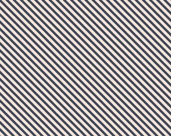 Idyllic Navy and Peach Stripes by Minki Kim for Riley Blake Designs,  1/2 Yard Increments, Cut Continuously, diagonal thin stripe C9885 NAVY