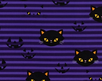 Hide-N-Go Kitty-8885C -  Halloween fabric with a Purple Background 8738C by the half yard - Alexander Henry Fabrics
