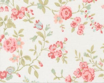 Abide Linen White 18790 11, By Brenda Riddle Designs for Moda, sold by the Half Yard, 100% Cotton, Main Floral
