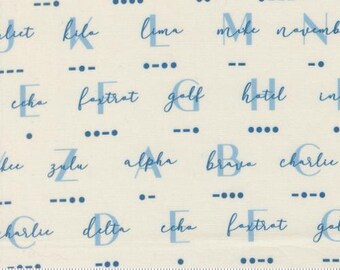 High Flight Cloud 45062 11, Designed by Sariditty for Moda Fabrics - sold by the half yard, Phonetic Morse Text and Words