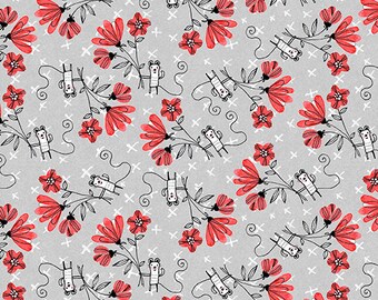 FUN With FLOWERS Light Gray  By Terry Runyon  10415-08 Collection: Elephant Joy for Benartex , sold by Half Yard