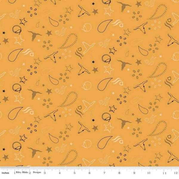 Prairie Bandana Yellow John Wayne by Riley Blake Designs -  1/2 Yd cuts, 100% cotton, C8574-YELLOW