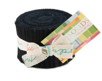 Bella Solids Junior Jelly Roll 9900JJR 99 by Moda, 2 1/2" by width of fabric - 20 strips, Black color 9900-99