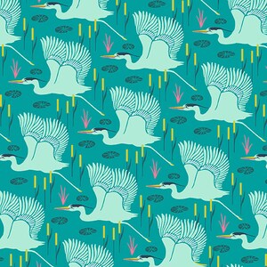 Padrão verde-azulado esmeralda: Wetlands by Flora and Fauna Collection de Patty Sloniger para Andover Fabrics, A-9996-T, vendido por meio metro