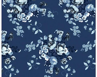 Tulip Cottage Main Navy- C14260-Navy by Melissa Mortenson for Riley Blake Designs - 1/2 Yard Increments, Cut Continuously