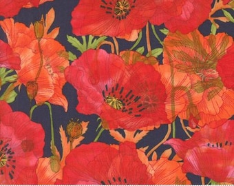 Superbloom Indigo 48781 16 by Robin Pickens for Moda Fabrics -sold by the half yard, Red Poppys