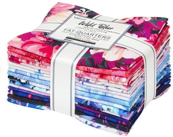 Wild Blue by Wishwell Quarter Bundle, 16pc, by Vanessa Lillrose and Linda Fitch, Robert Kaufman, Precut Quilting Cotton, FQ-1784-16